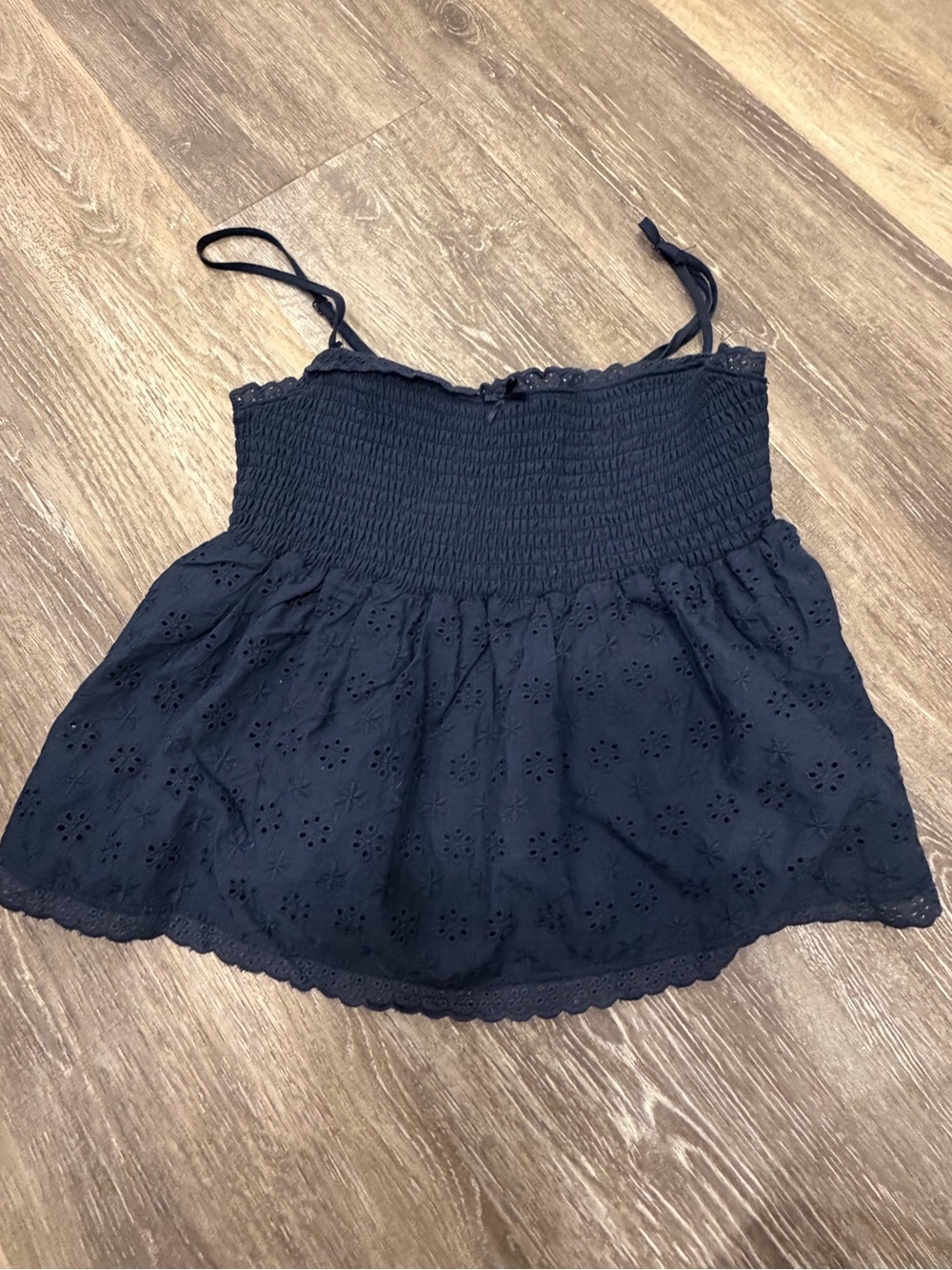 La Hearts Navy Eyelet Smocked Cami Top